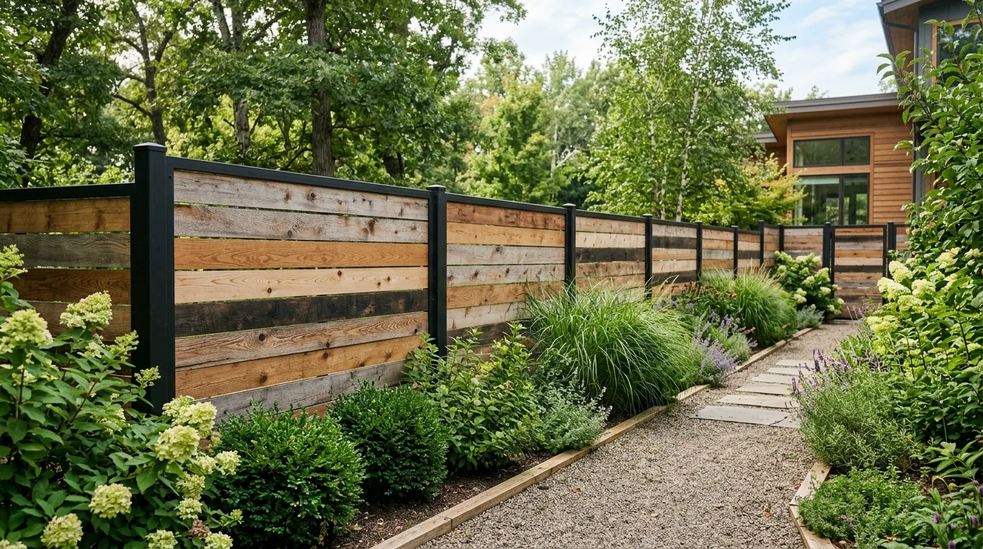 Rustic-Modern Fence With Mixed Wood Tones
